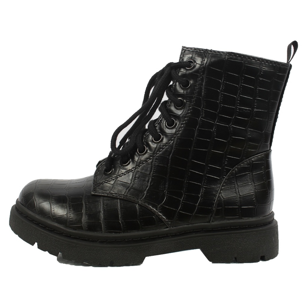Size 6 Black Crocodile Lace Up Lug Sole Military - Picture 2 of 7